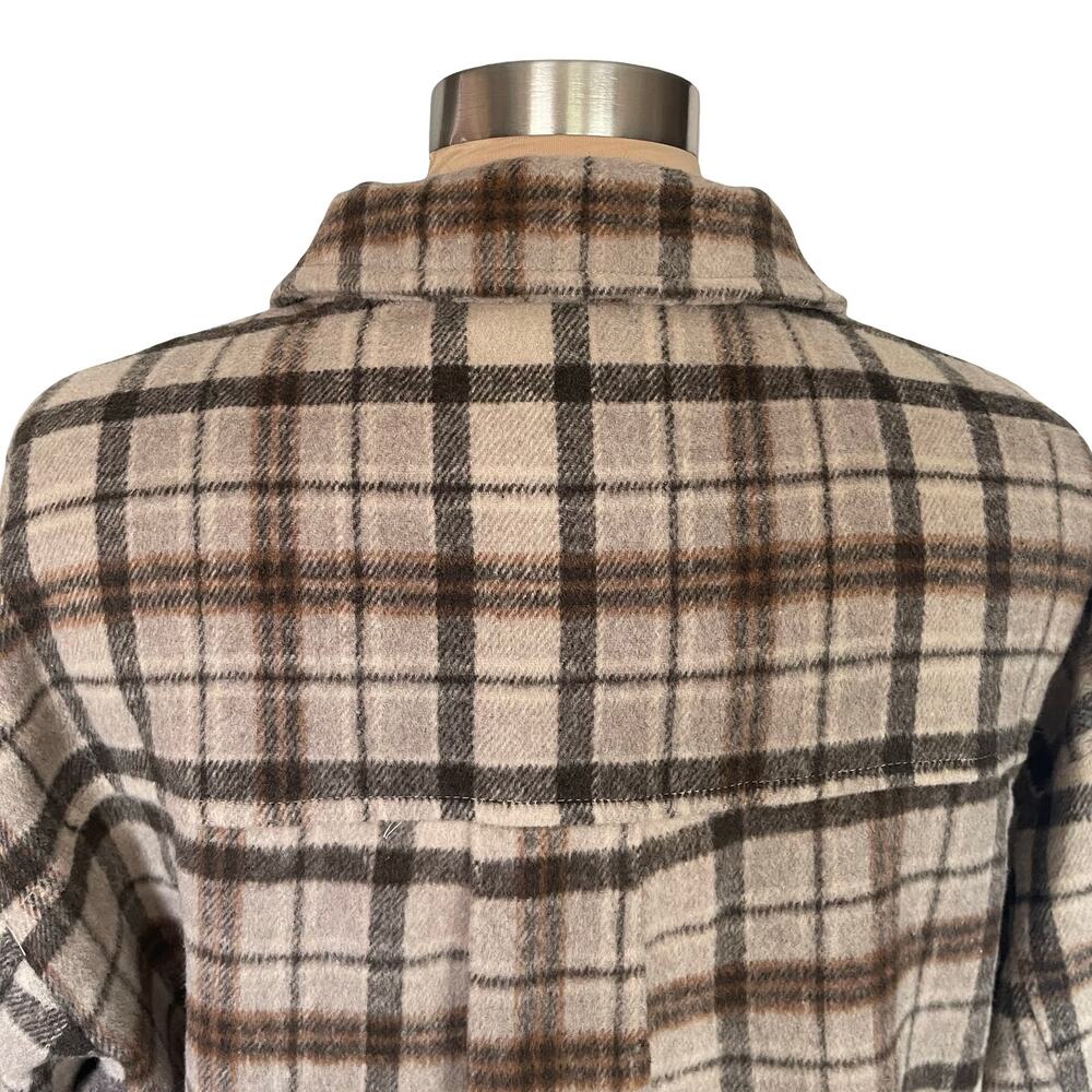 First Love Wool Blend Brown Plaid Shacket LARGE Thick Country Chores Gorpcore - Picture 7 of 9